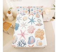 Coastal Ocean Beach Fitted Sheet Single Size,Watercolor Starfish Coral Seashell Bed Sheets for Kids Teens Adult,White Pink Bedding Set,Summer Sea Breeze Room Decor,1 Pillowcase(No Flat)