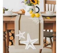 Coastal Ocean Life on Beige Table Runner 72 Inches Long,Table Runners Kitchen Dining Tables Decoration for Home Party Decor, Sea Starfish Shell Conch Coral Tables Runner Wedding Dresser Scarf