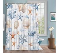 Coastal Ocean Shower Curtain with 12 Hooks Orange Blue Coral Shell Starfish Marine Life Waterproof Fabric Shower Curtains Sets for Bathroom Bath Decorations, Machine Washable, 72"x78"