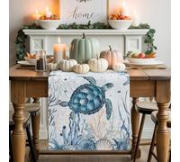 Coastal Ocean Turtle Coral Shell Table Runner 72 Inches Long, Nautical Marine Life Starfish Washable Table Runners Heat-Insulation Kitchen Dining Table Decorations for Home Party Decor 13x72in