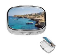 Coastal of Malta Pill Box 2 Compartment Square Portable Pill Case for Pocket or Purse Pill Holder Weekly Pill Organizer Decorative Metal Medicine Vitamin Organizer Travel Gift
