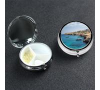 Coastal of Malta Pill Box 3 Compartment Round Portable Pill Case for Pocket or Purse Pill Holder Weekly Pill Organizer Decorative Metal Medicine Vitamin Organizer Travel Gift