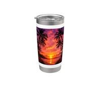 Coastal Palm Tree Beach Sunset Island Paradise Stainless Steel Insulated Tumbler