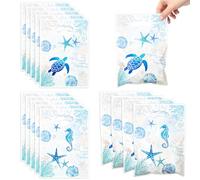 Coastal Party Favor Bags, 50pcs Turtle Seahorse Starfish Seashell Print Ocean Theme Plastic Goodie Candy Snack Treat Gift Bag for Summer Beach Wedding Birthday Baby Shower Under the Sea Party Supplies