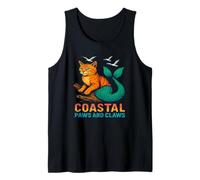 Coastal Paws and Claws Cute Beach Mermaid Cat Design Tank Top
