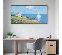 Coastal Pictures for Living Room, Beach Wall Art, Floral Wall Art Featuring Sailboat and Ocean Wall Decor, Nautical Framed Art for Bedroom or Above Bed Decor Large Artwork for Walls 20×40IN