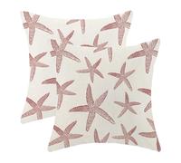 Coastal Pillow Covers 18x18 Pack of 2 Ocean Themed Burgundy Red Starfish Throw Pillow Covers Outdoor Decoration,Summer Beach Nautical Pillowcas Decorative Cushion Case for Home Sofa