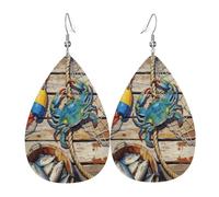 Coastal Planks Crab Fish Leather Earrings for Women