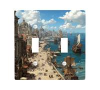 Coastal Port Light Switch Cover Plates/Outlet Covers, Serene Blue Seascape for Home Decor, Thermoplastic Wall Plates, Standard Size Double Toggle