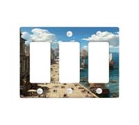 Coastal Port Light Switch Cover Plates/Outlet Covers, Serene Blue Seascape for Home Decor, Thermoplastic Wall Plates, Standard Size 3 Gang Wall Plate