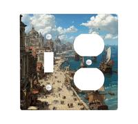 Coastal Port Light Switch Cover Plates/Outlet Covers, Serene Blue Seascape for Home Decor, Thermoplastic Wall Plates, Standard Size Toggle Duplex