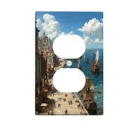 Coastal Port Light Switch Cover Plates/Outlet Covers, Serene Blue Seascape for Home Decor, Thermoplastic Wall Plates, Standard Size Single Duplex Outlet