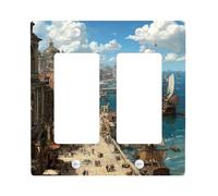 Coastal Port Light Switch Cover Plates/Outlet Covers, Serene Blue Seascape for Home Decor, Thermoplastic Wall Plates, Standard Size Double Rocker