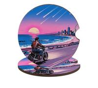 Coastal Road Cycling Car Cup Coasters 2 Pack Absorbent Cup Holder Coasters with A Finger Notch and Cork Base Cute Wood Coaster Cars Interior Accessories for Women Men