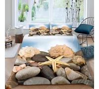 Coastal Rocks Emperor Size Duvet Cover Set Seaside Theme Bedding 290x235 3D Soft Comfort Microfiber Quilt Cover with Zipper Closure and 2 Pillowcases for Teens and Adults F.713