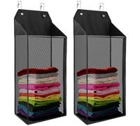 coastal rose 2 Packs Large Hanging Laundry Hamper with Hooks, Over the Door Mesh Hamper with Zipper for Dirty Clothes Organizer, Collapsible Wall Hanging Laundry Basket for Bathroom, Dormitory, Black