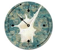 Coastal Round Wall Tide Clock - Moon Tidal Beach Sea Life Starfish Seashell Conch Ocean Time Wooden Clock With High and Low Tide Decor for Beach House