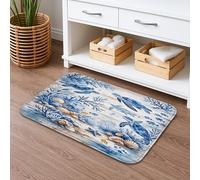 Coastal Rustic Quick Dry Bath Mat, Blue Ocean Creatures Absorbent Non Slip Shower Mat, Summer Nautical Flannel Washable Bath Rugs for Bathroom Toilet Restroom Decorative 16x24 Inch
