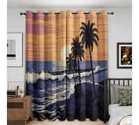 Coastal Scene Blackout Curtains, 52x96, Tropical Sunset Palm Tree Ocean Wave Curtains for Bedroom Livingroom, Thermal Eyelet Curtains & Drapes 96 Drop, Window Treatments, 2 Panels M&1017
