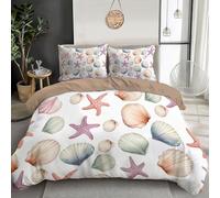 Coastal Scenery Duvet Cover Set Soft Lightweight Microfibre Quilt Cover With 2 Pillowcase Blue And White Starfish Shells Print Pattern 3 Pcs Bedding Set With Zipper Closure Double 200X200Cm
