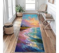 Coastal Scenery Runner Rug, Ocean Beach Sunset Carpet Runner, Short Pile Non-Slip Rug For Kitchen Hallway Entryway Door Entrances 50x150 cm