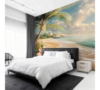 Coastal Scenery Wallpaper for Living Room, Tropical Beach Wall Mural for Bedroom 450x315 cm, Non-Woven Photo Wallpaper, Home Decor D&O97