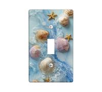 Coastal Sea Shell Light Switch Cover Plates/Outlet Covers, Ocean Blue Shells for Beach Decor, Thermoplastic Wall Plates, Standard Size Single Toggle