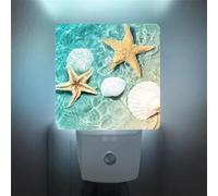 Coastal Sea Star & Shell Night Light, Auto Sensor Ocean - Themed Plug - in Night Lamp for Bedroom, Bathroom, Hallway Decor