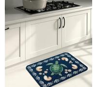 Coastal Sea Turtle Kitchen Mats for Floor, Vintage Shells Soft Mats, Summer Cushioned Comfort Washable Decor Rugs for Kitchen Sinks Laundryroom Bathroom 16x24 Inch