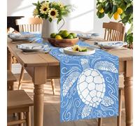 Coastal Sea Turtle on Blue Table Runner 120 Inches Long, Summer Ocean Creature Washable Table Runners Heat-Insulation Kitchen Dining Table Decorations for Home Party Decor 13x120in