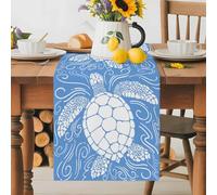 Coastal Sea Turtle on Blue Table Runner 72 Inches Long, Summer Ocean Creature Washable Table Runners Heat-Insulation Kitchen Dining Table Decorations for Home Party Decor 13x72in