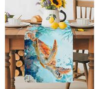 Coastal Sea Turtle Starfish Table Runner 70 Inches Long,Table Runners Kitchen Dining Tables Decoration Underwater Coral Ocean Art Tables Runner for Home Party Wedding Dresser Scarf