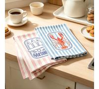 Coastal Seafood Kitchen Towel, Sardine Can & Lobster Printed Dish Towels | Portable foldable structure, takes little storage space, easy to hang on kitchen cabinet hooks