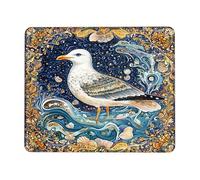 Coastal Seagull Square Mouse Pad, Navy Blue Bird Design with Shells, Decorative Mousepad for Summer Beach Theme, Rubber Non-Slip Gaming Mouse Pad for Home and Office Square 8x10 Inch
