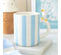Coastal Seagull Striped Mug - 370Ml Beach Themed Ceramic Cup
