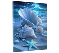 Coastal Seahorse Canvas Wall Art, Blue Seashells Poster Prints, Ocean Wall Art Home Aesthetic Decor For Living Room, Bedroom, Bathroom, Dorm, Unframed 12x16 Inch