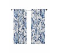 Coastal Seashell Blackout Curtains for Bedroom Living Room, Summer Nautical Blue Shell Starfish Hampton Style 45 In Long Thermal Insulated Room Darkening Drapes Grommet Window Treatments, 52 x 45 In