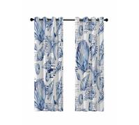 Coastal Seashell Blackout Curtains for Bedroom Living Room, Summer Nautical Blue Shell Starfish Hampton Style 72 In Long Thermal Insulated Room Darkening Drapes Grommet Window Treatments, 52 x 72 In