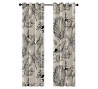 Coastal Seashell Blackout Curtains for Bedroom Living Room, Summer Nautical Gray Shell Starfish Beige Hampton Style 84 In Long Thermal Insulated Room Darkening Drapes Window Treatments 42x84 In
