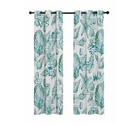 Coastal Seashell Blackout Curtains for Bedroom Living Room, Summer Nautical Green Shell Starfish Hampton Style 84 In Long Thermal Insulated Room Darkening Drapes Grommet Window Treatments, 52 x 84 In