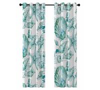 Coastal Seashell Blackout Curtains for Bedroom Living Room, Summer Nautical Green Shell Starfish Hampton Style 96 In Long Thermal Insulated Room Darkening Drapes Grommet Window Treatments, 52 x 96 In