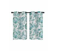 Coastal Seashell Blackout Curtains for Bedroom Living Room, Summer Nautical Green Shell Starfish Hampton Style 39 In Long Thermal Insulated Room Darkening Drapes Grommet Window Treatments 27.5 x 39 In