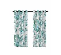 Coastal Seashell Blackout Curtains for Bedroom Living Room, Summer Nautical Green Shell Starfish Hampton Style 63 In Long Thermal Insulated Room Darkening Drapes Grommet Window Treatments, 52 x 63 In