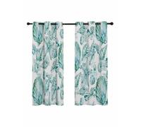 Coastal Seashell Blackout Curtains for Bedroom Living Room, Summer Nautical Green Shell Starfish Hampton Style 45 In Long Thermal Insulated Room Darkening Drapes Grommet Window Treatments, 52 x 45 In
