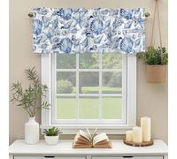 Coastal Seashell Valances for Windows, Summer Nautical Blue Shell Starfish Hampton Style Rod Pocket Valance Short Window Treatments Curtains for Kitchen Bathroom Bedroom Decor, 54 x 18 Inches