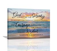 Coastal Serenity Prayer Wall Art Seascape Scripture Quotes Canvas Prints Painting Ocean Beach Pictures Framed Religious Artwork Office Home decor for Bedroom Dining Living Room Bathroom 16"x12"