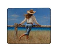 Coastal Serenity Square Desk Mouse Pad, Warm Beige Beach Scene Stitch Edge Mousepad, Rubber Non-Slip Washable Gaming Mouse Pad for Home and Office Computer, Laptop Square 8x10 Inch