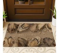 Coastal Shell Door Mat, Beige Shells Doormat for Summer Beach Entrance Nautical Decor, Rubber Waterproof Non-Slip Dust Absorbent Front Mats, Easy Clean 29x17 Inch