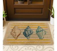 Coastal Shell Doormat, Blue Shells Door Mat for Summer Outdoor & Indoor Entryway Beach Decor, Rubber Waterproof Non-Slip Dust Absorbent Doormats, Easy Clean 29x17 Inch