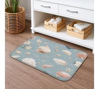 Coastal Shells Quick Dry Bath Mat, Nautical Beach Pattern Absorbent Non Slip Shower Mat, Summer Memory Foam Washable Bath Rugs for Bathroom Toilet Restroom Decorative 16x24 Inch